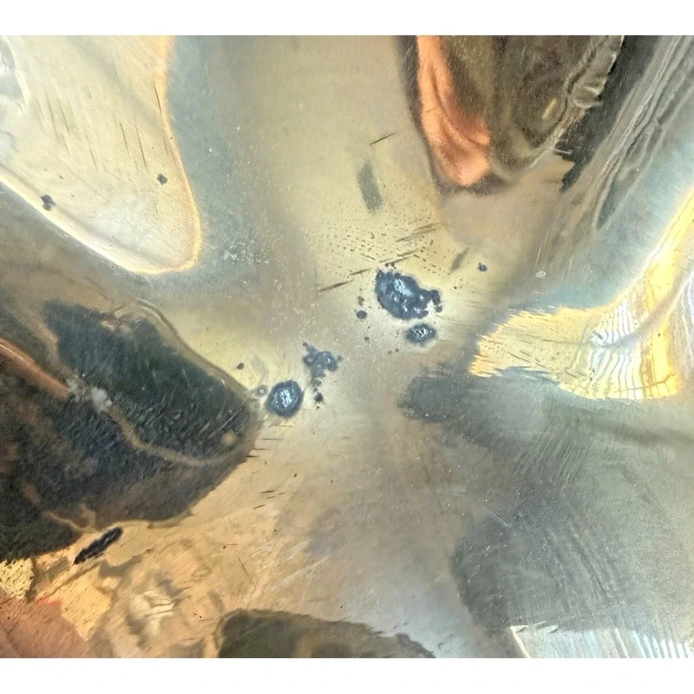 Vintage Brass Pedestal Basket‎ Trinket Candy Scalloped Swing Handle India 7
